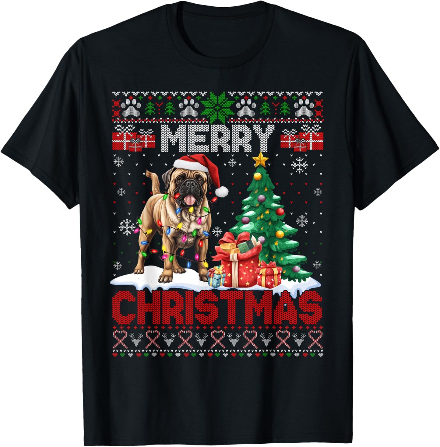 Merry Christmas Bullmastiff Lovers Family Ugly Xmas Sweater T-Shirt - T-Shirt | Black