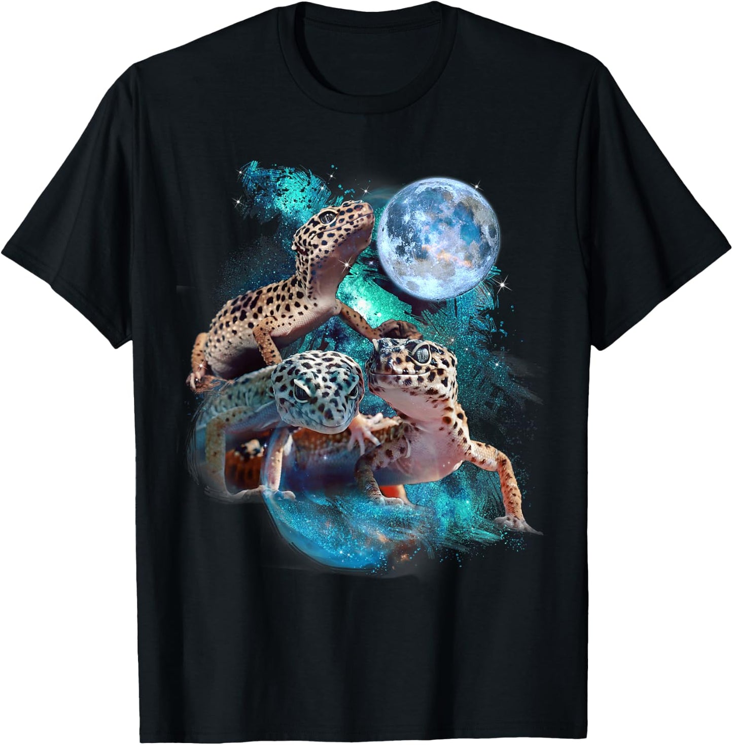 3 Moon Gecko Funny Reptile Leopard Lizard Geckos Art Novelty T-Shirt - T-Shirt | Black