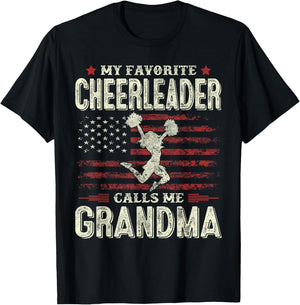 My Favorite Cheerleader Calls Me Grandma Flag Cheer Grandma T-Shirt - T-Shirt | Black