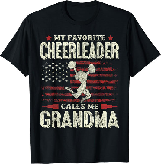 My Favorite Cheerleader Calls Me Grandma Flag Cheer Grandma T-Shirt - T-Shirt | Black