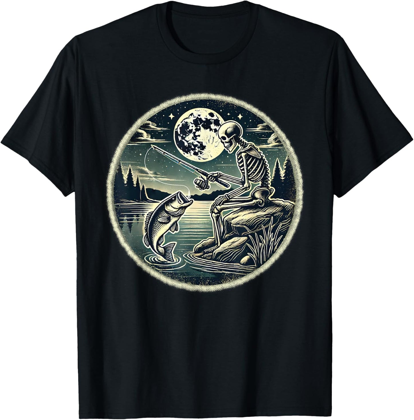 Halloween Skeleton Fishing Costume Fisherman Men Boys Kids T-Shirt - T-Shirt | Black