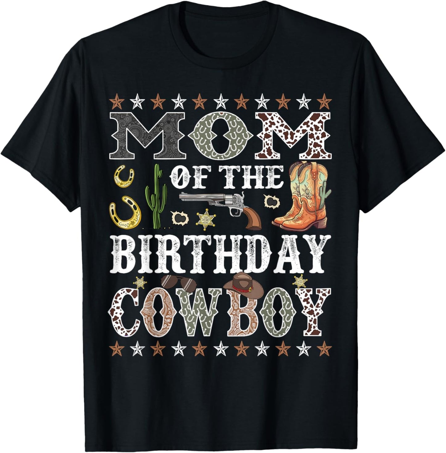 Mom Of The Birthday Cowboy Rodeo Mom T-Shirt - T-Shirt | Black