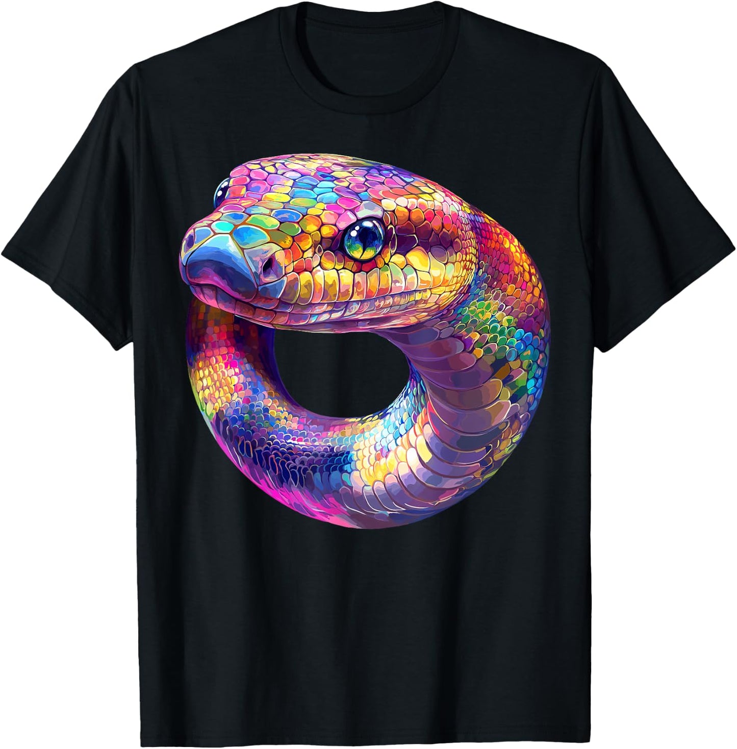 Colorful Anaconda Snake Face Animal Lover Men Women Black T-Shirt - T-Shirt | Black