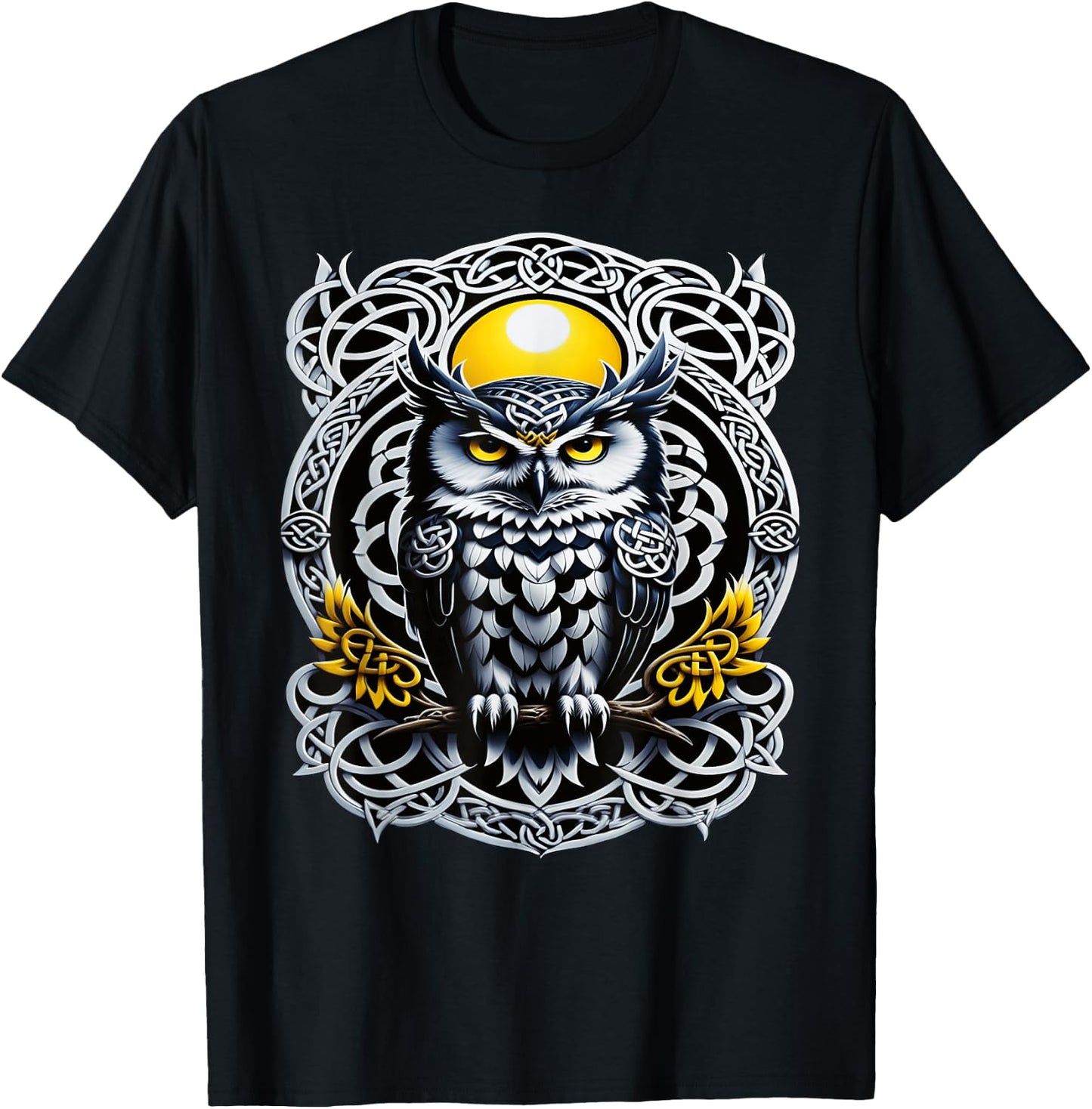 Celtic Owl Mystical Tattoo Design, Symbolic Knotwork T-Shirt - T-Shirt | Black