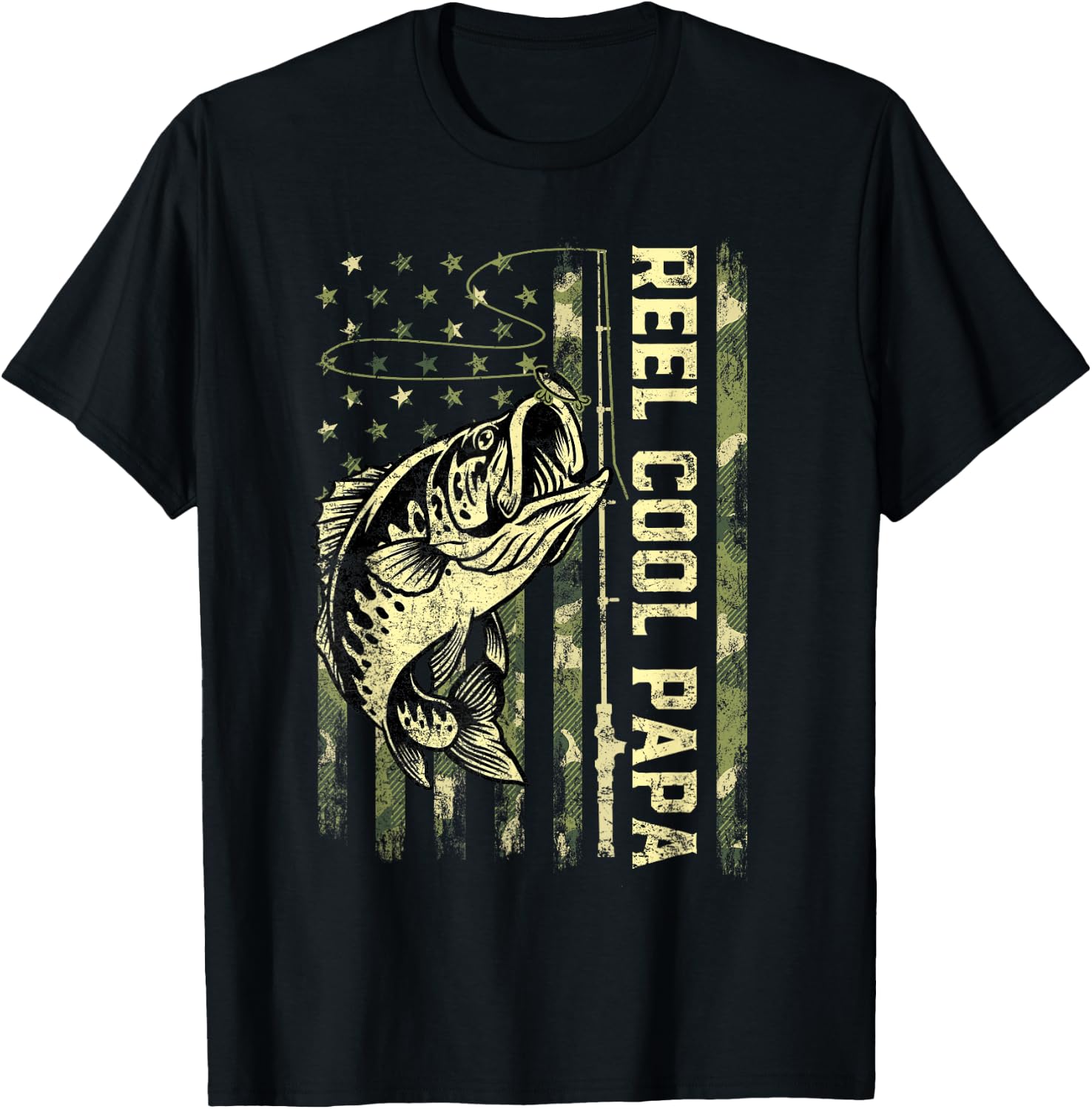 Reel Cool Papa Fisherman Camouflage Father's Day T-Shirt - T-Shirt | Black