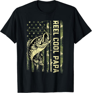 Reel Cool Papa Fisherman Camouflage Father's Day T-Shirt - T-Shirt | Black