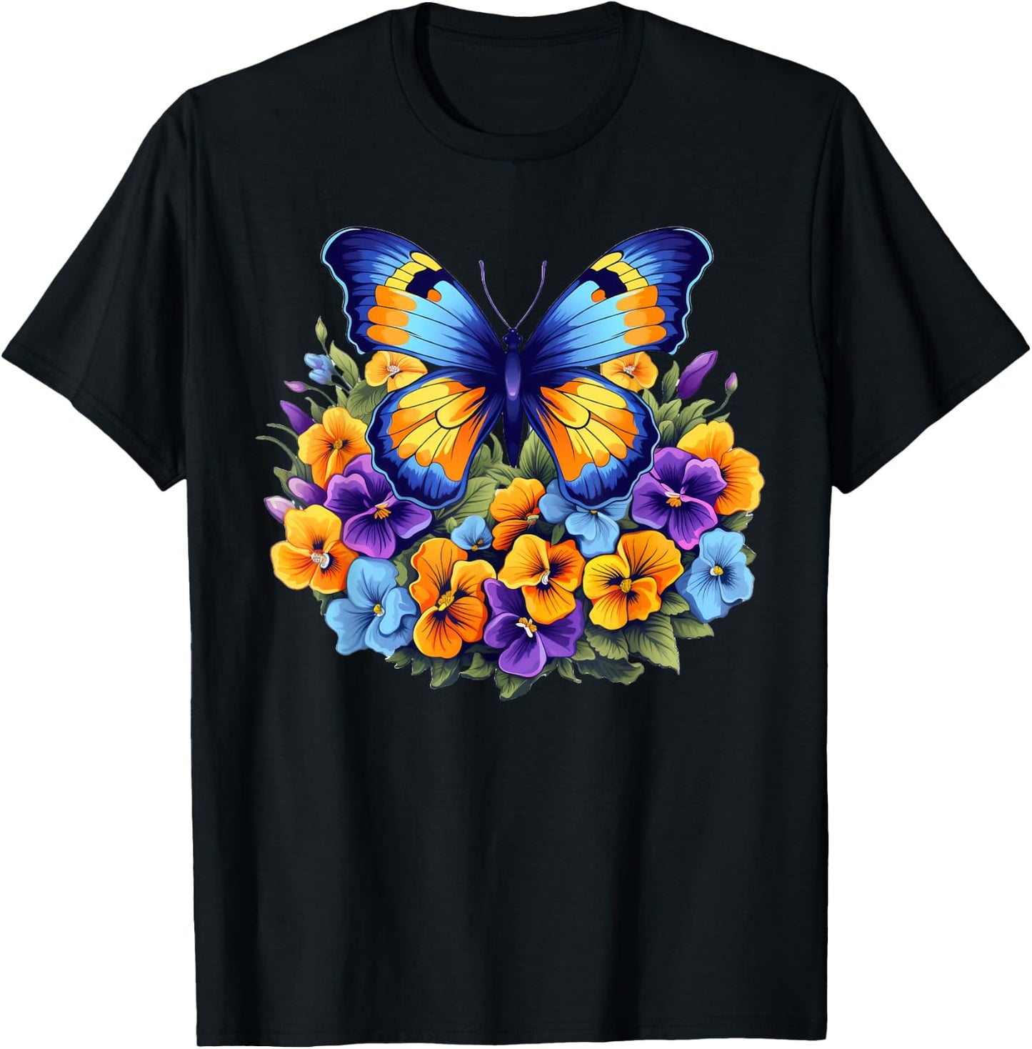 Pansies Butterfly Flower Pansy Gardening Floral T-Shirt - T-Shirt | Black