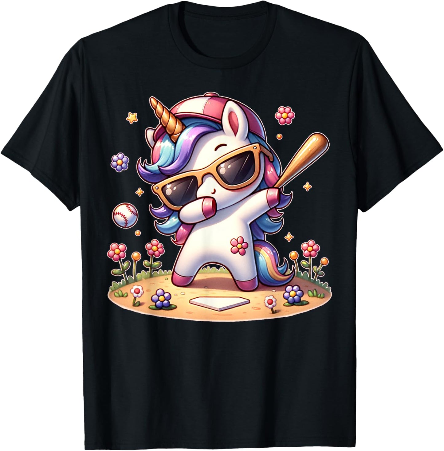 Cute Unicorn Softball Baseball T-ball Shirt for Girl Toddler T-Shirt - T-Shirt | Black