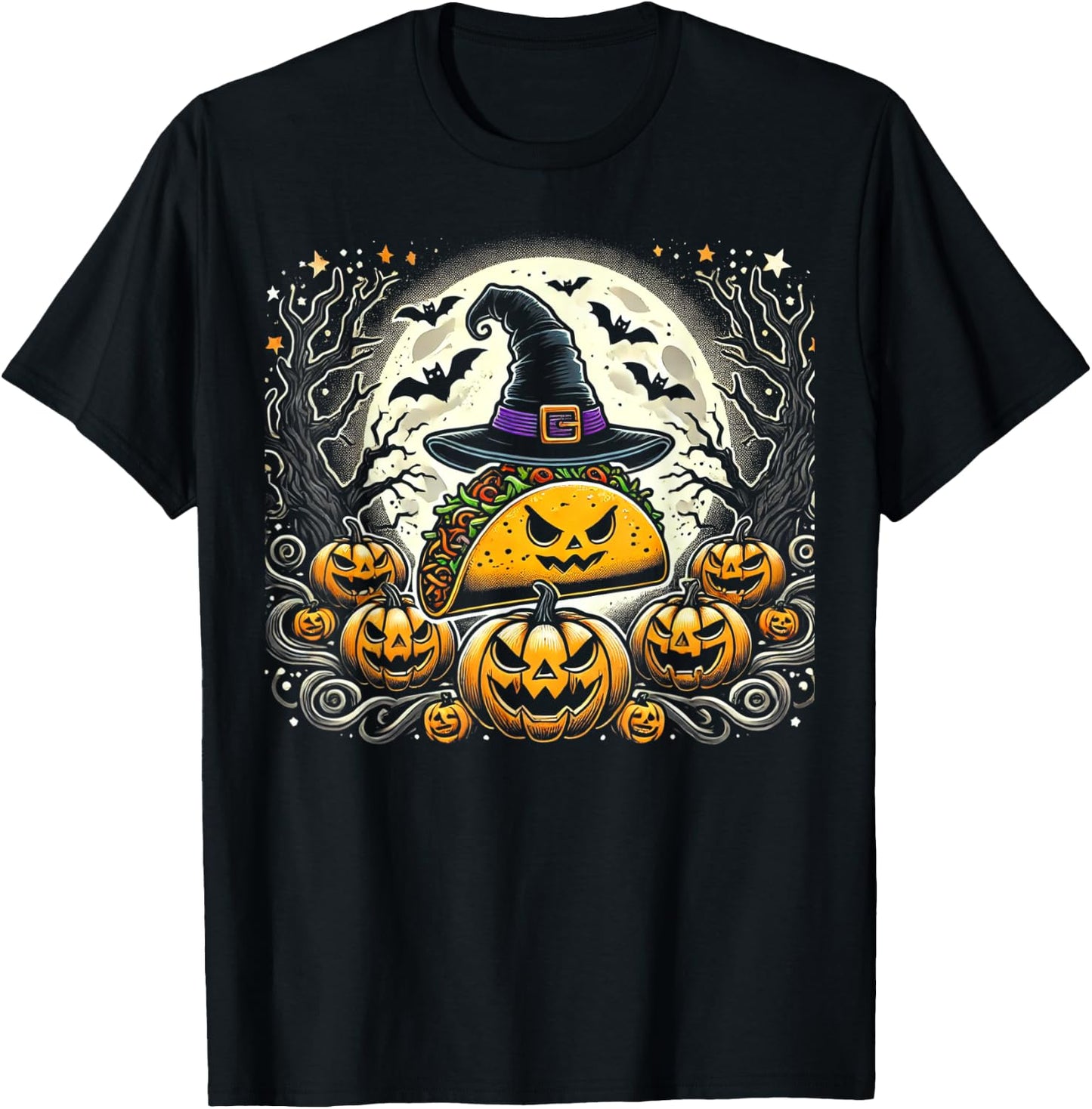 Taco Witch Halloween - Spooky Pumpkin Art T-Shirt - T-Shirt | Black