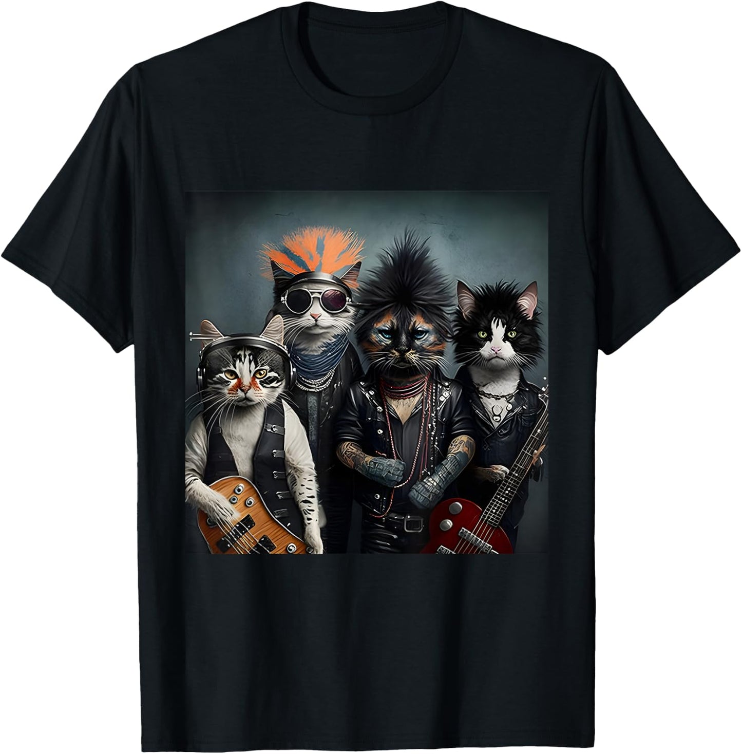 Heavymetal Headbanger Meowtal Cats Band Hard Rocks Kitties T-Shirt - T-Shirt | Black