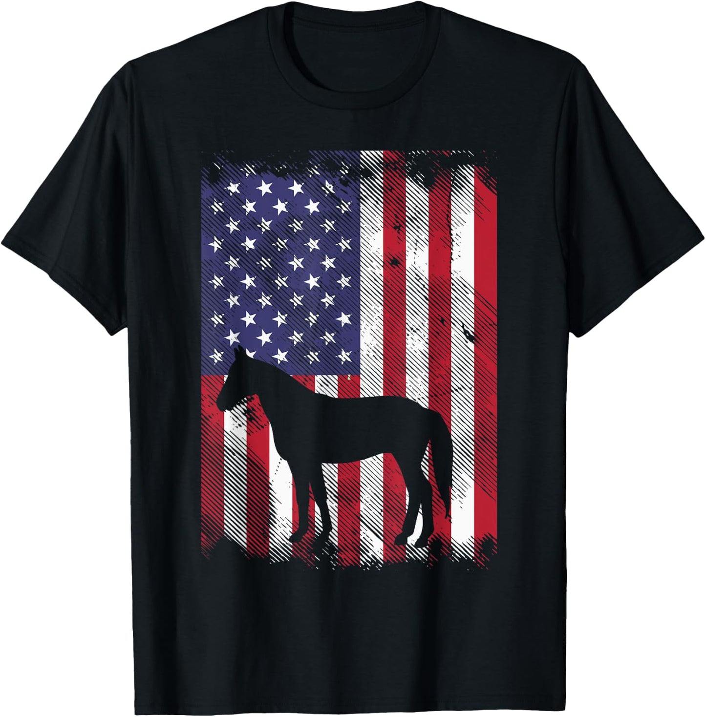Horse Silhouette US Flag Vintage Riding Patriotic Equestrian T-Shirt - T-Shirt | Black