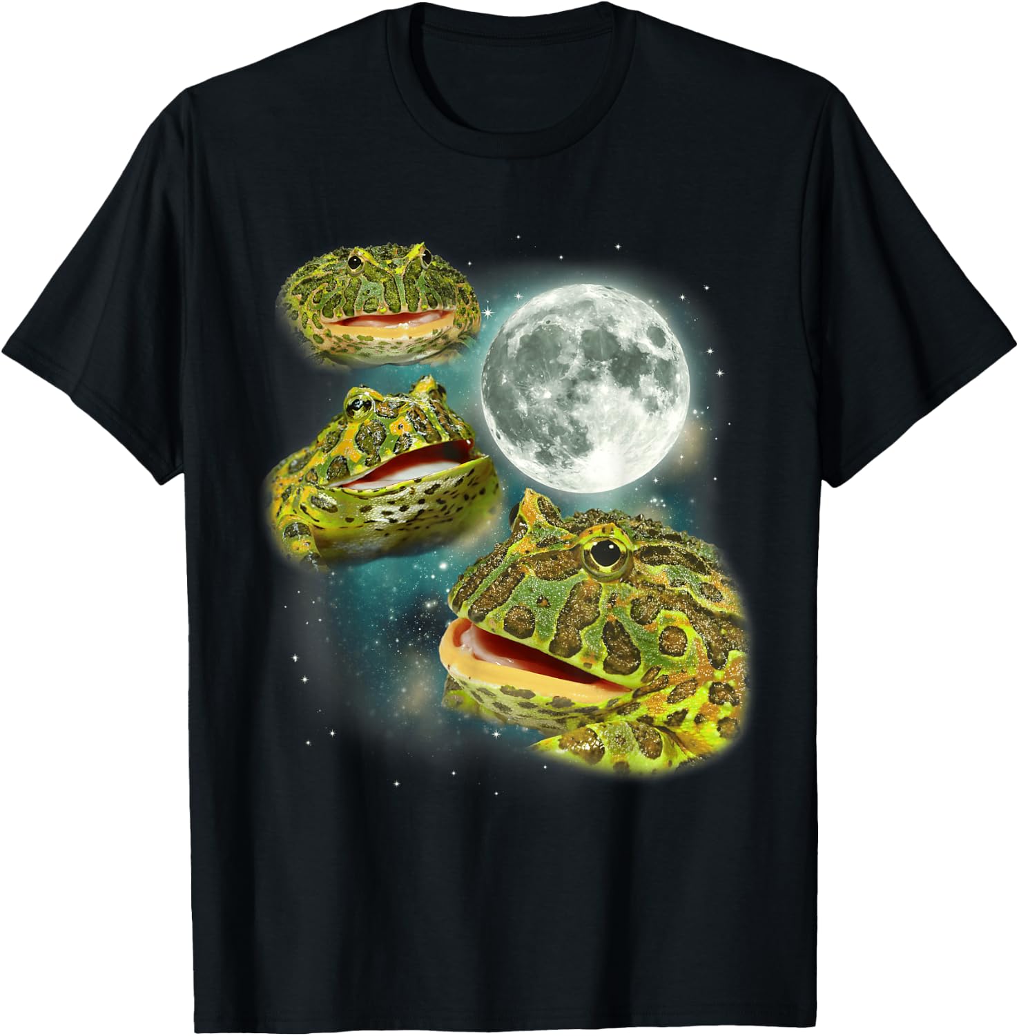Three Frog Moon | 3 Pac Frogs Howl at The Moon Parody Meme T-Shirt - T-Shirt | Black