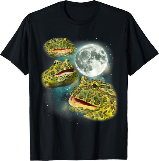 Three Frog Moon | 3 Pac Frogs Howl at The Moon Parody Meme T-Shirt - T-Shirt | Black