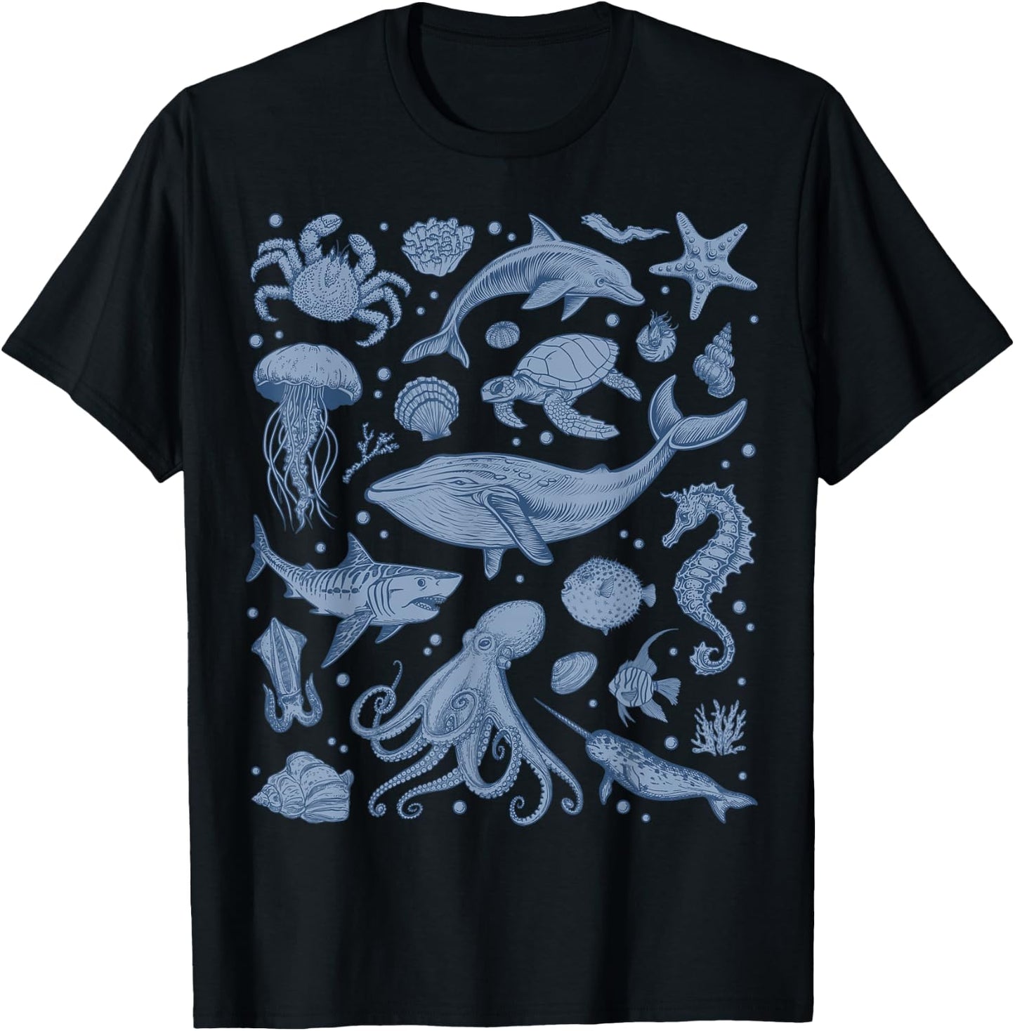 Ocean Life Sea Whale Dolphin Beach 90s Vintage Graphic T-Shirt - T-Shirt | Black