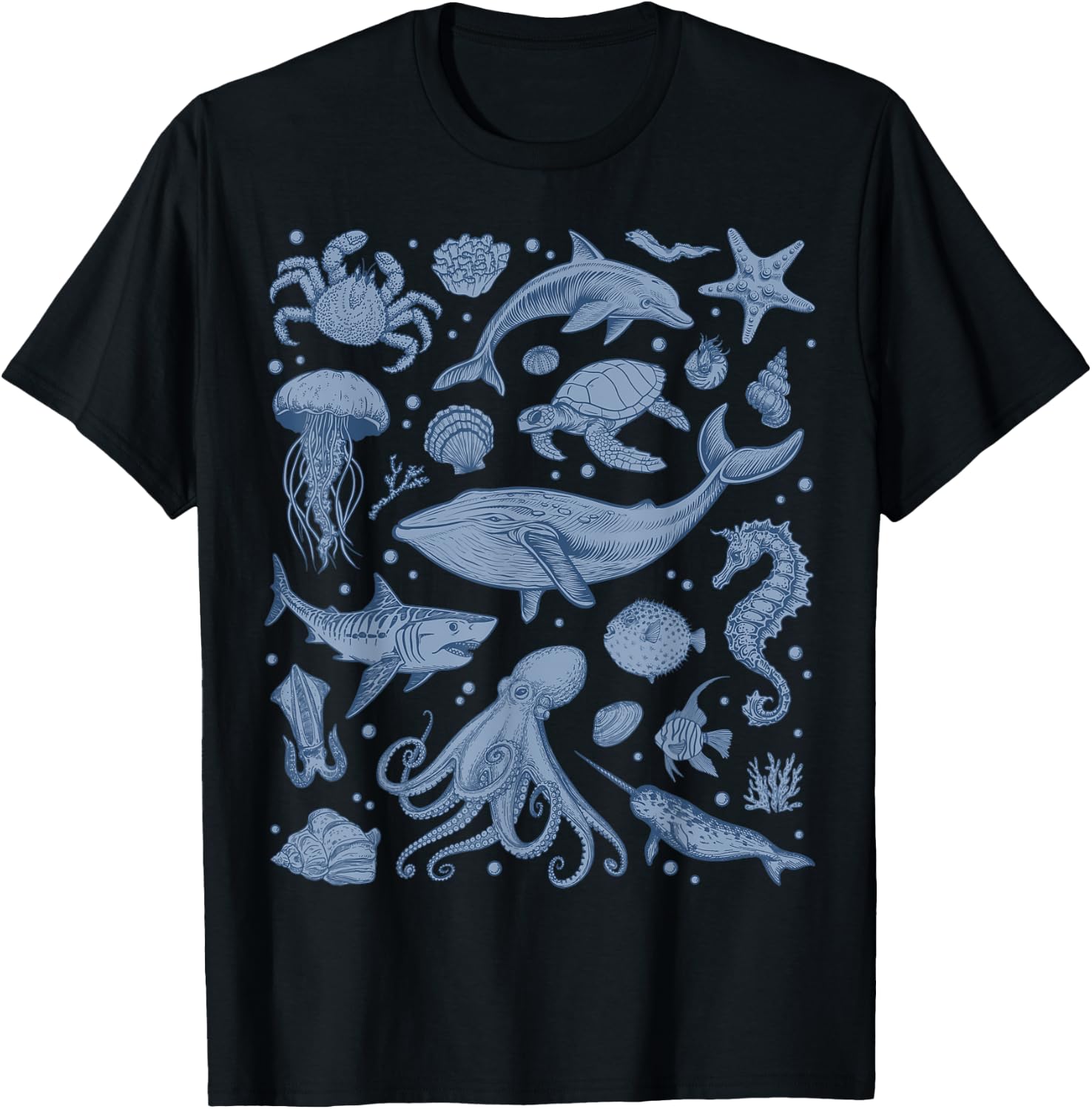 Ocean Life Sea Whale Dolphin Beach 90s Vintage Graphic T-Shirt - T-Shirt | Black