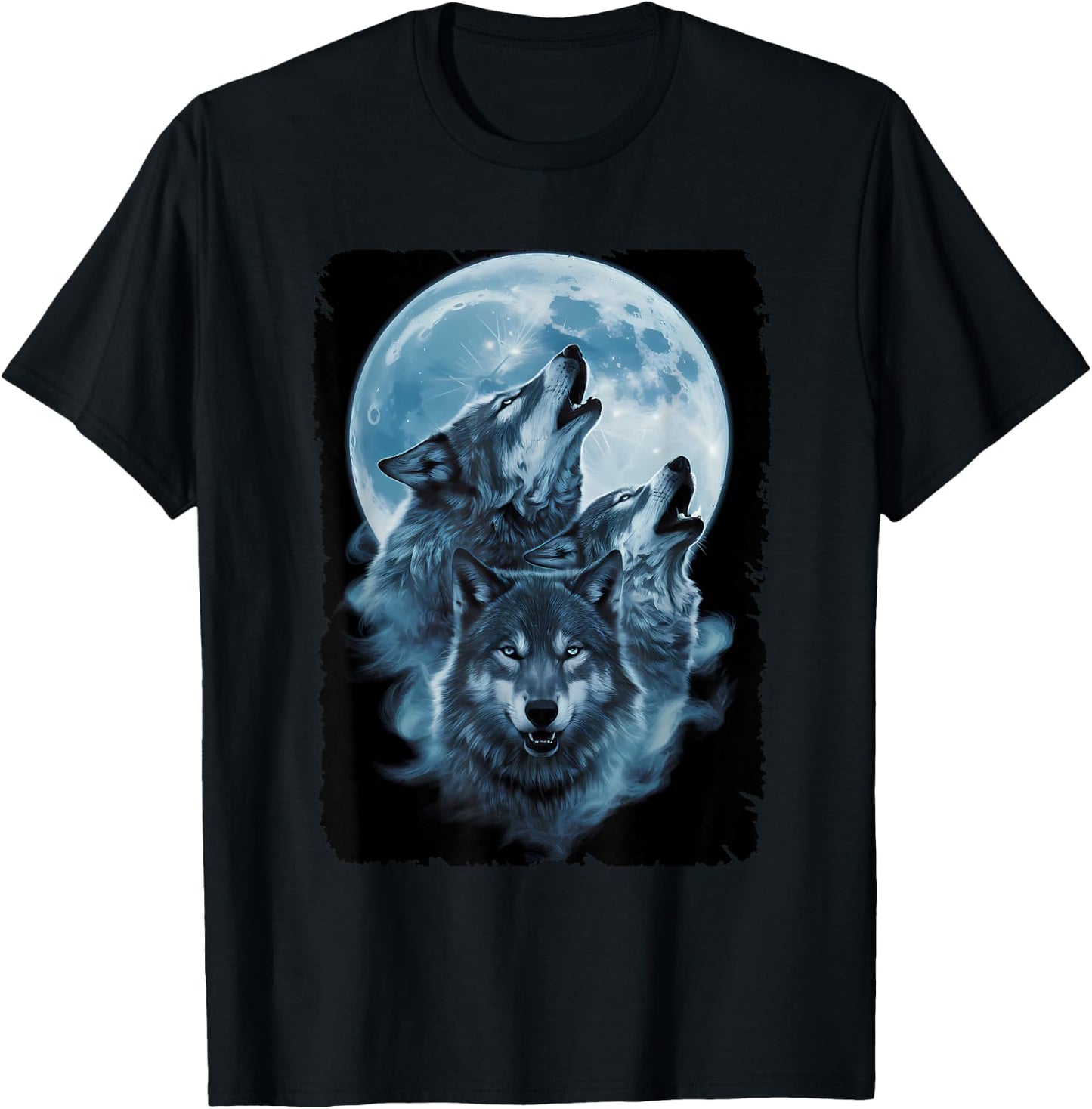 Wolf Lovers Animals Three Wolves Howling Full Moon T-Shirt - T-Shirt | Black