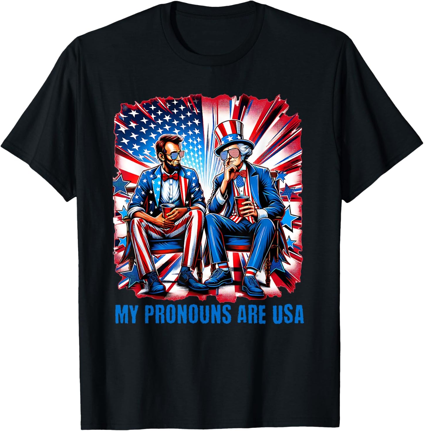 Funny Lincoln Washington 4th Of July Patriotic American USA T-Shirt - T-Shirt | Black