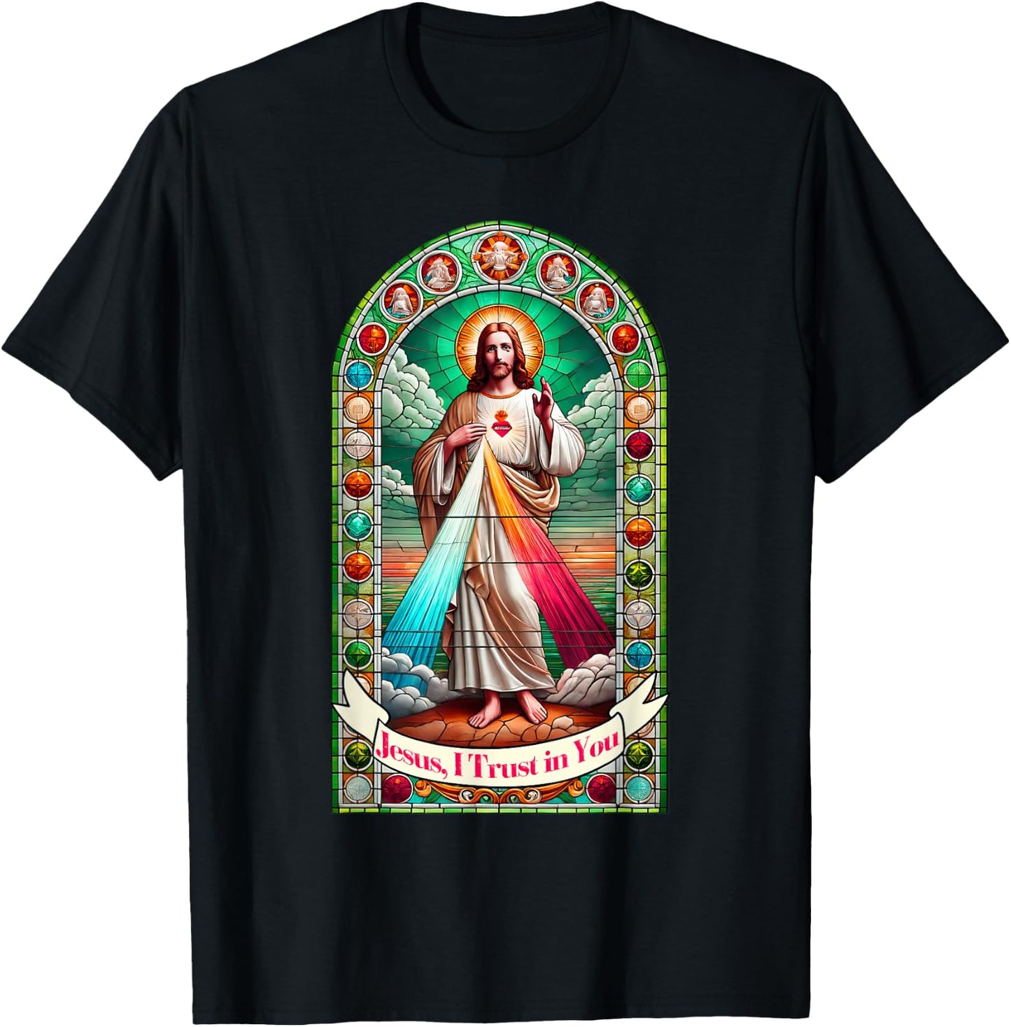 Jesus I Trust In You Faith Divine Mercy Graphic Catholic T-Shirt - T-Shirt | Black