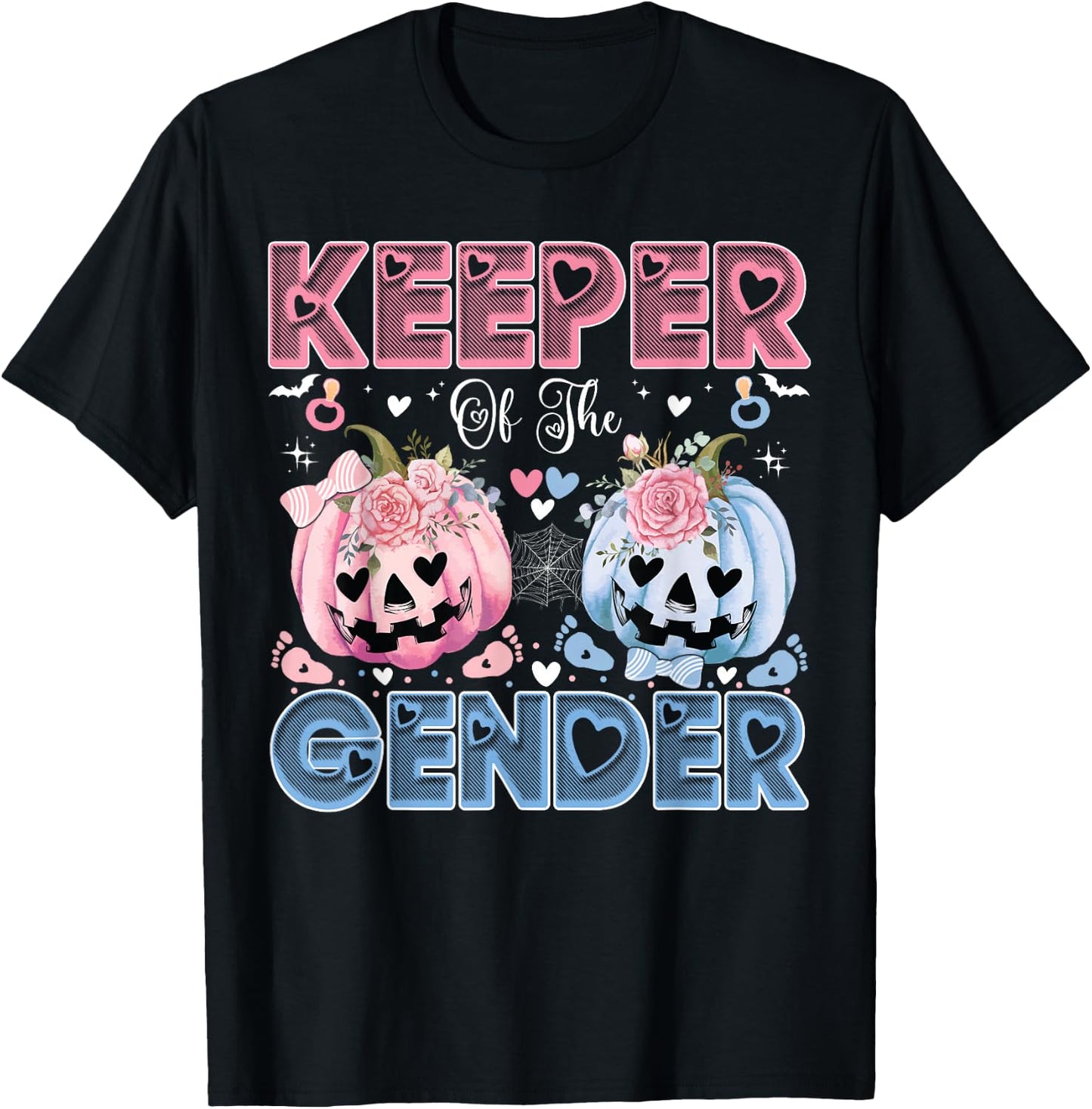 Keeper Of The Gender Pumpkin Halloween Baby Gender Reveal T-Shirt - T-Shirt | Black
