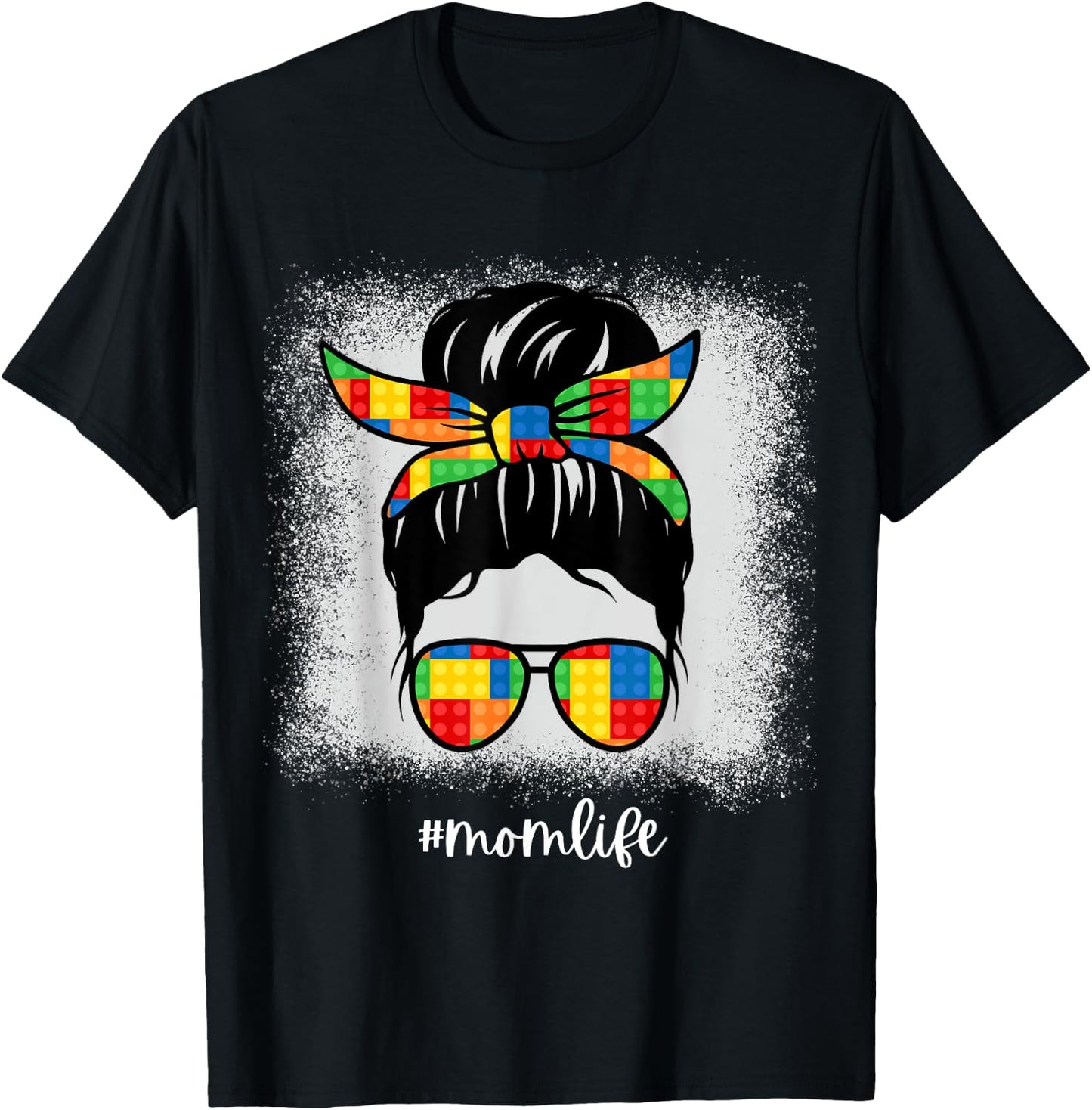 Building Bricks Mom Messy Bun Mom Life Block Builder T-Shirt - T-Shirt | Black