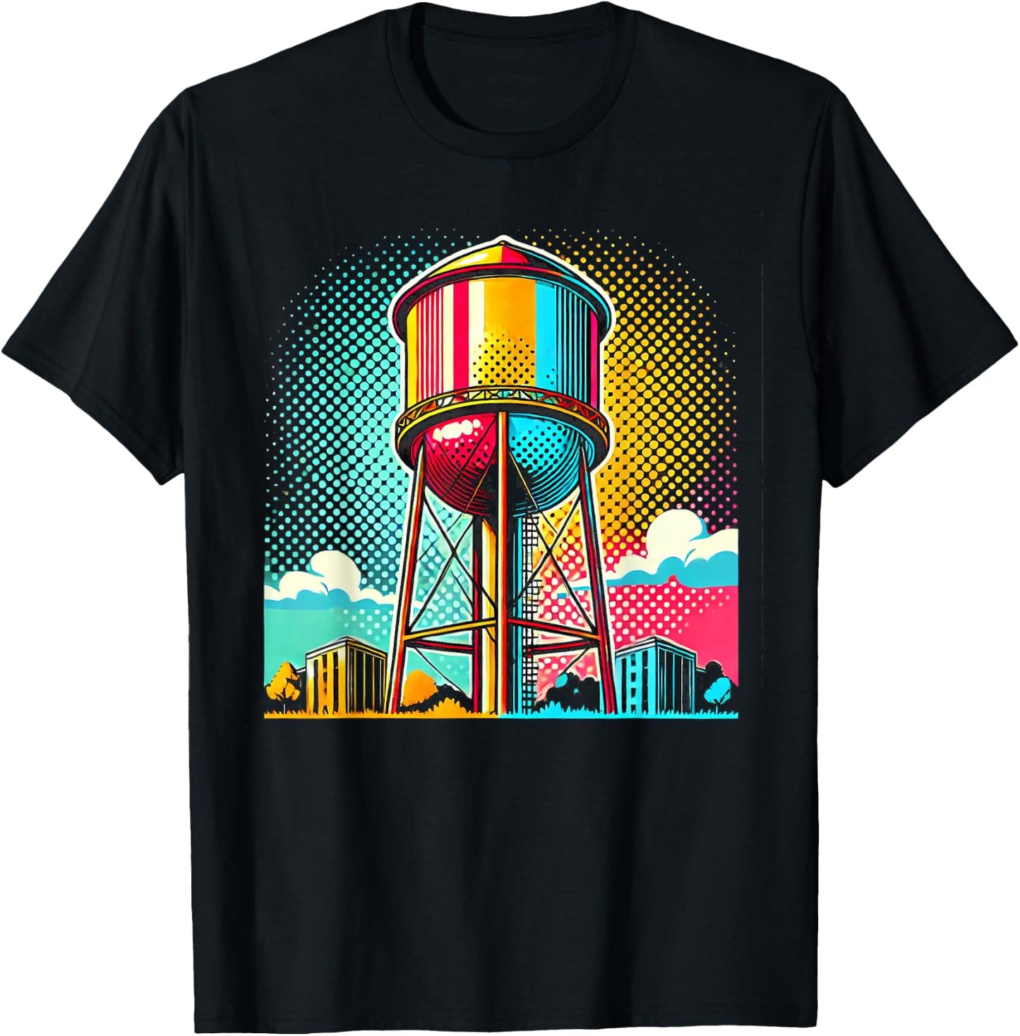 Pop Art Water Tower Colorful Urban Design T-Shirt - T-Shirt | Black