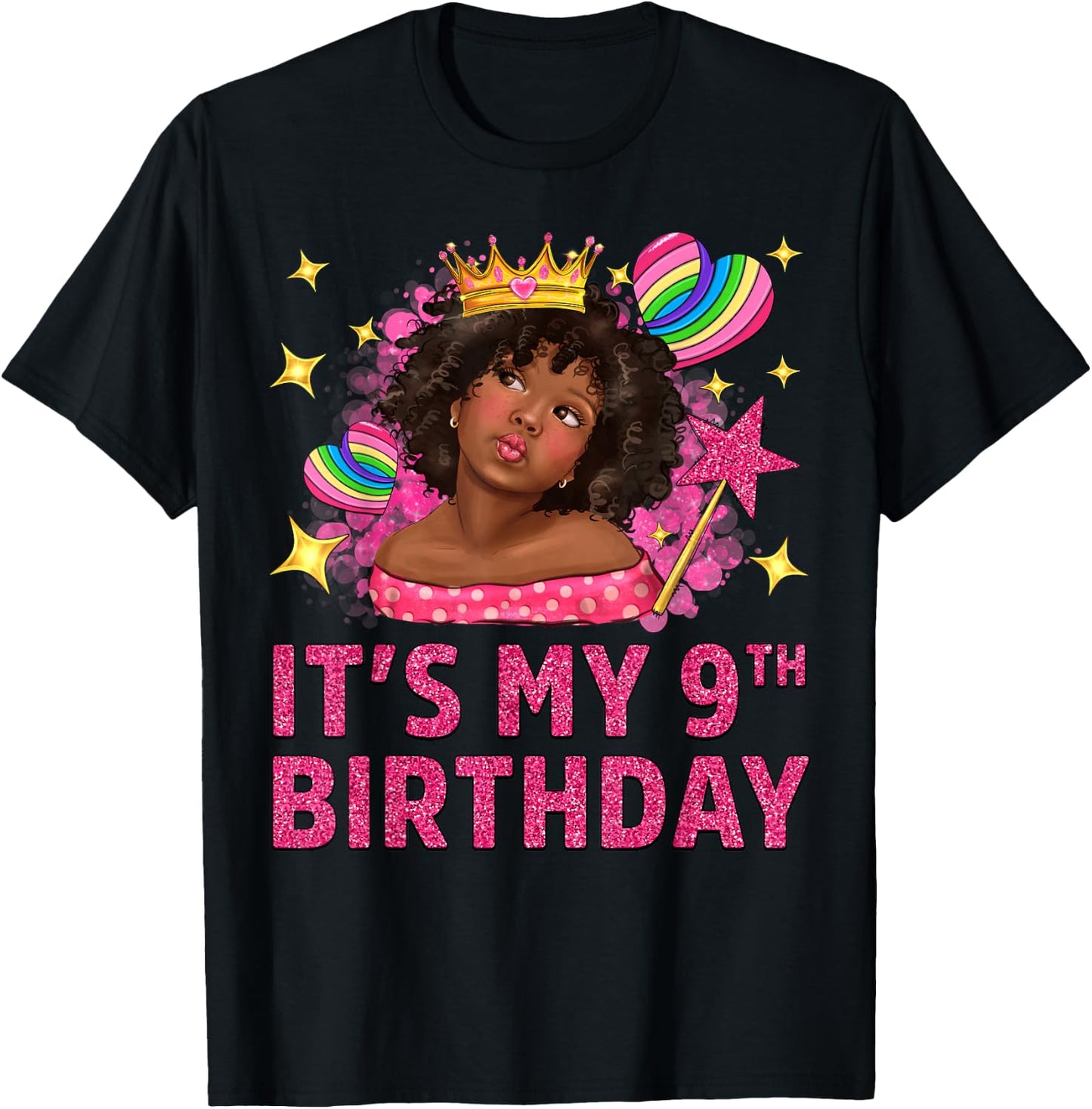 It's My 9th Birthday Black Girl African American Black Kids T-Shirt - T-Shirt | Black