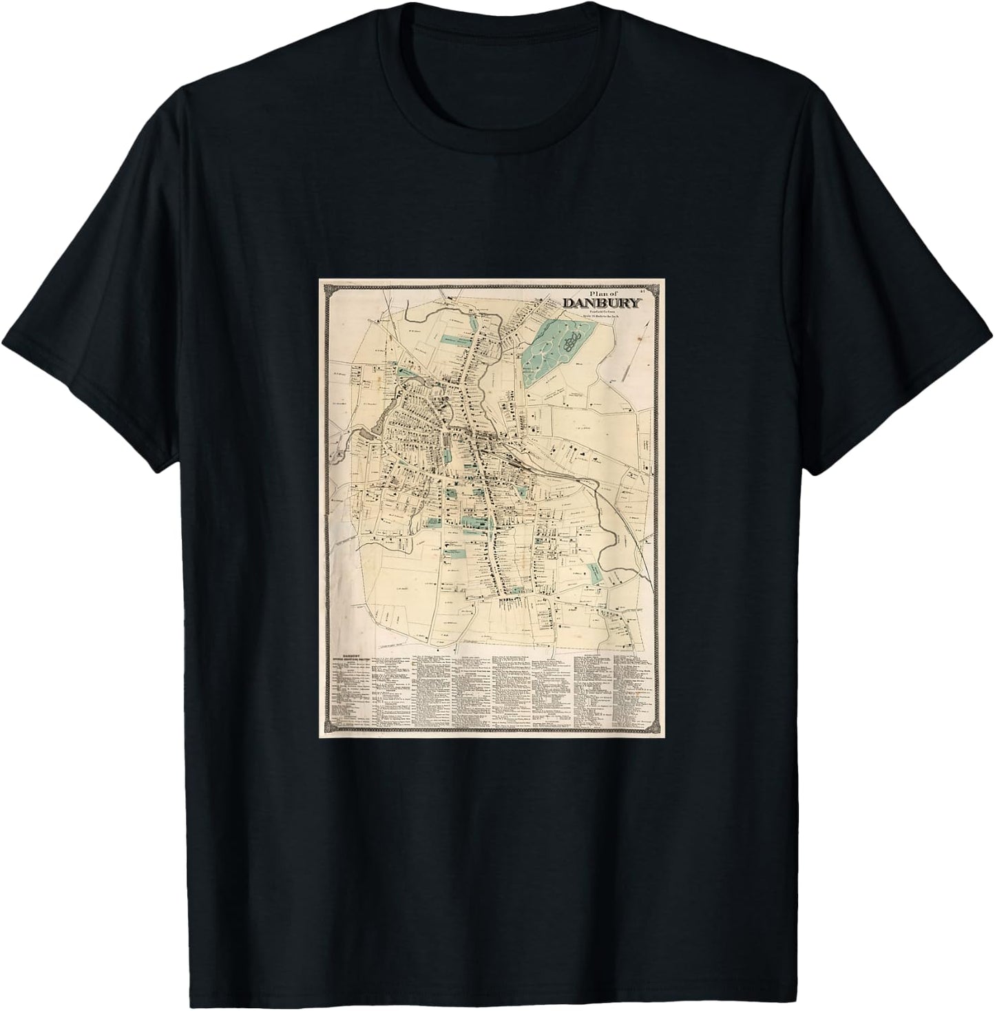 Vintage Danbury CT Map (1867) T-Shirt - T-Shirt | Black