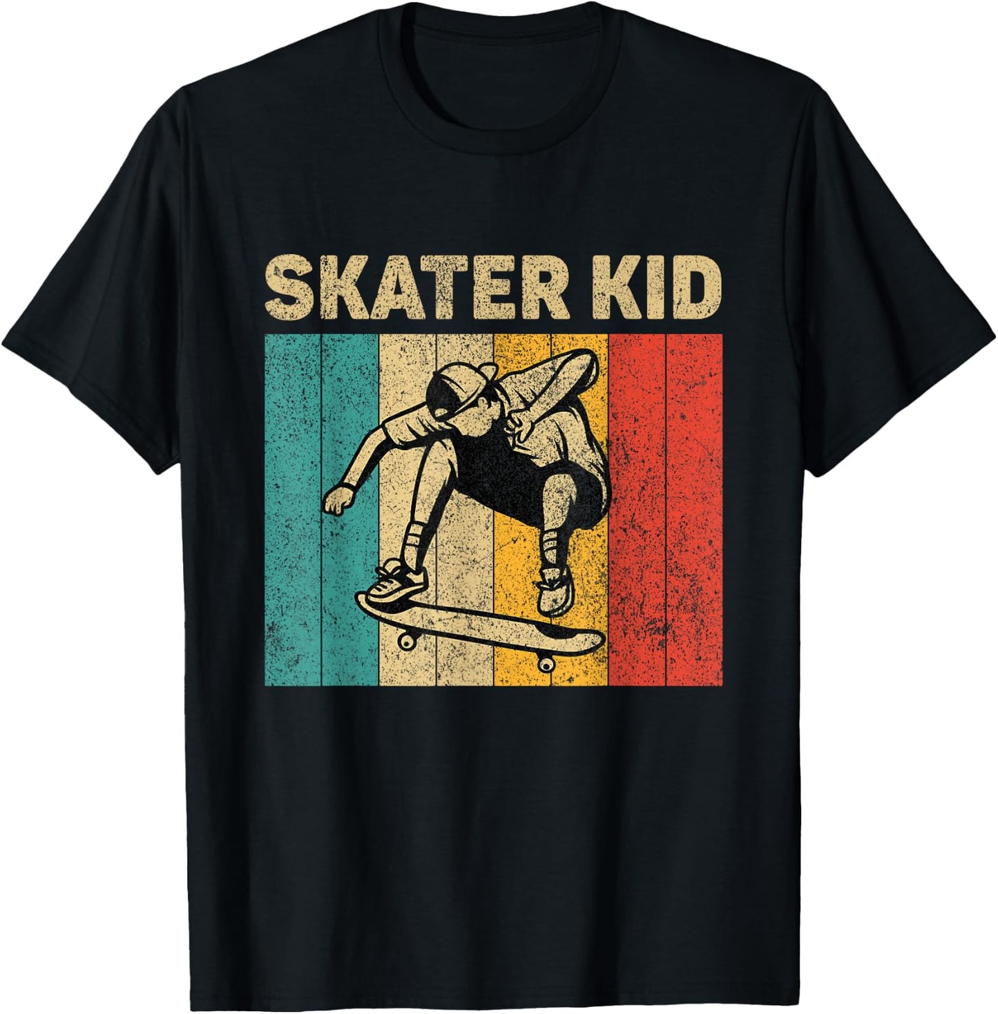 Skater Kid Funny Vintage Skateboarding Girls Boys T-Shirt - T-Shirt | Black