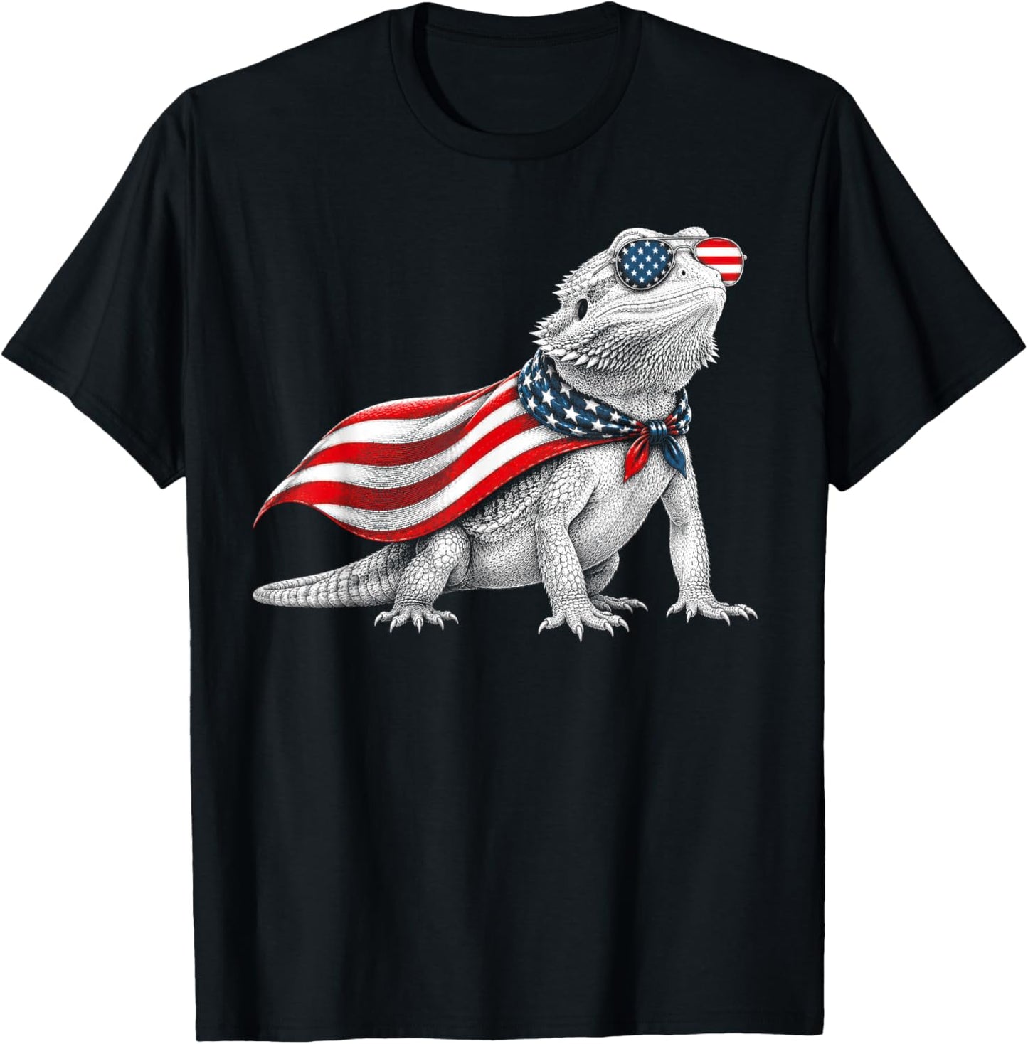 Bearded Dragon 4th of July US American Flag Patriotic T-Shirt - T-Shirt | Black