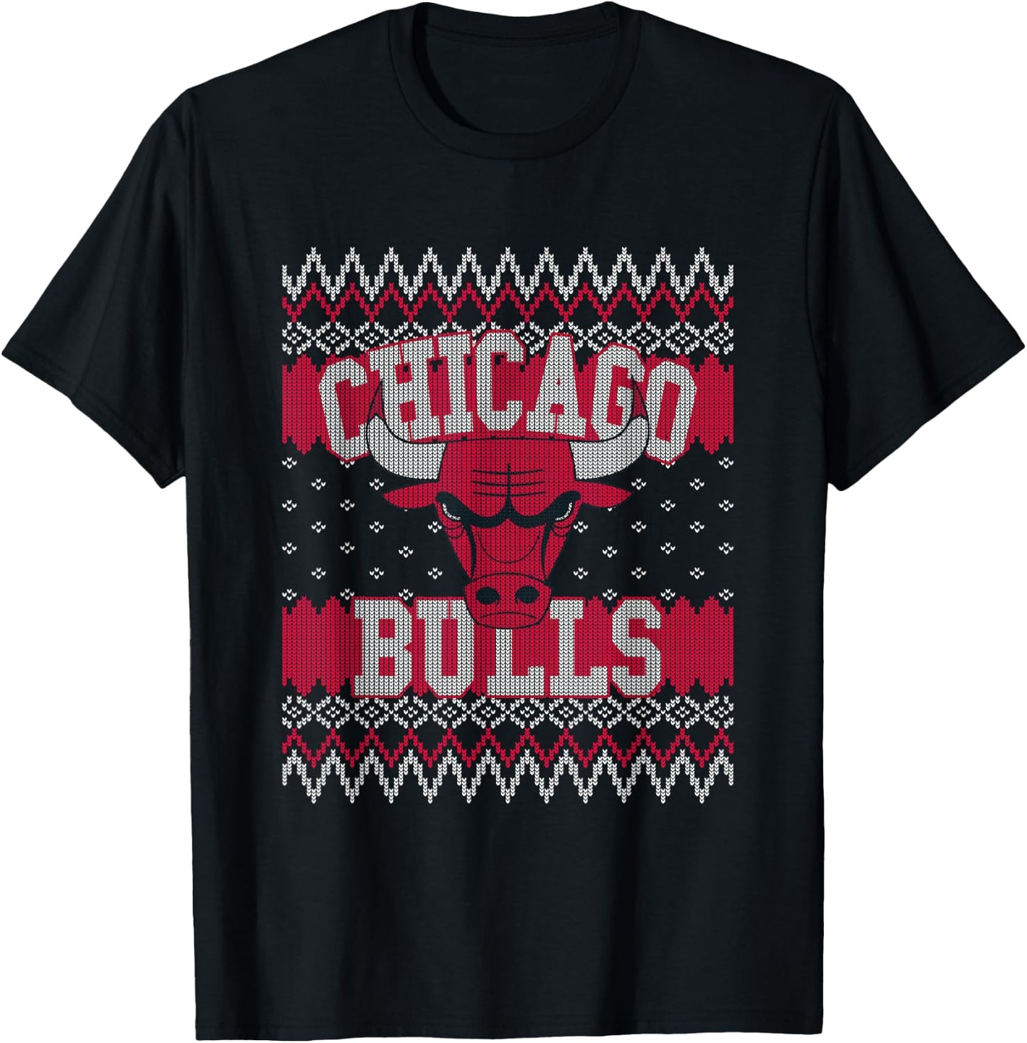 NBA Chicago Bulls Ugly Christmas Sweater Style T-Shirt - T-Shirt | Black