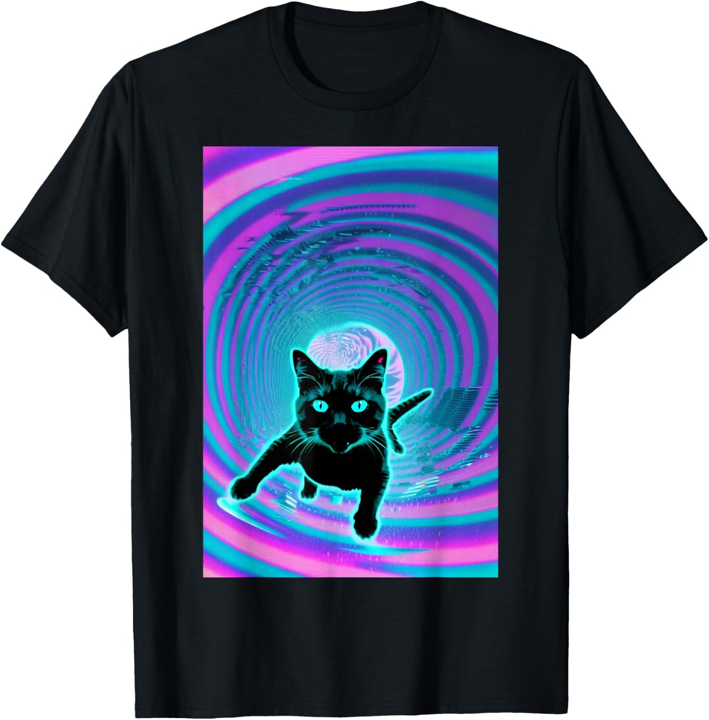 Trippy Glitch Weirdcore Cat Vortex Surfing Vaporwave Women T-Shirt - T-Shirt | Black