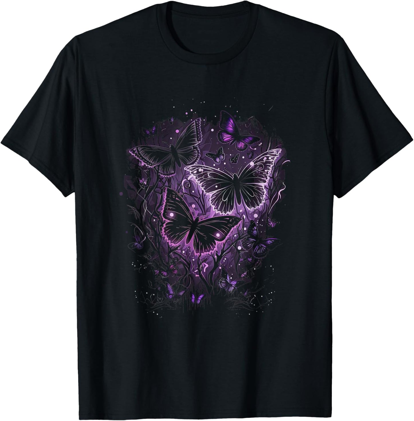 Butterfly Aesthetic Pink and Lila Butterflies Nature T-Shirt - T-Shirt | Black
