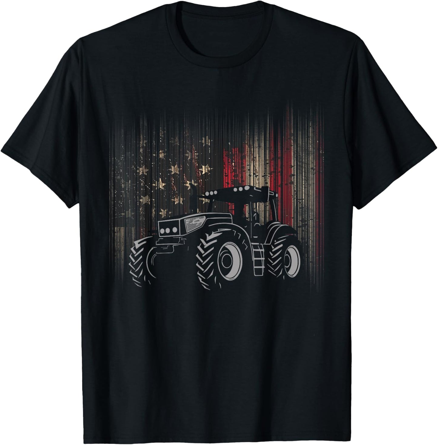 American Flag Tractor Patriotic Farmer T-Shirt - T-Shirt | Black