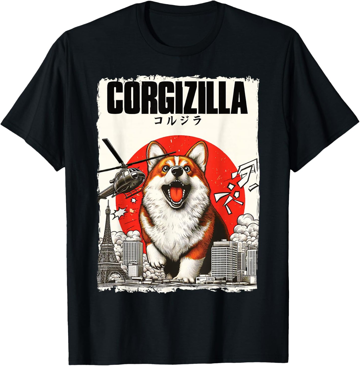 Feline Fashions Cat Apparel.USA CorgiZilla Parody Japanese Art Corgi Dog Mom Dad Adult T-Shirt - T-Shirt | Black