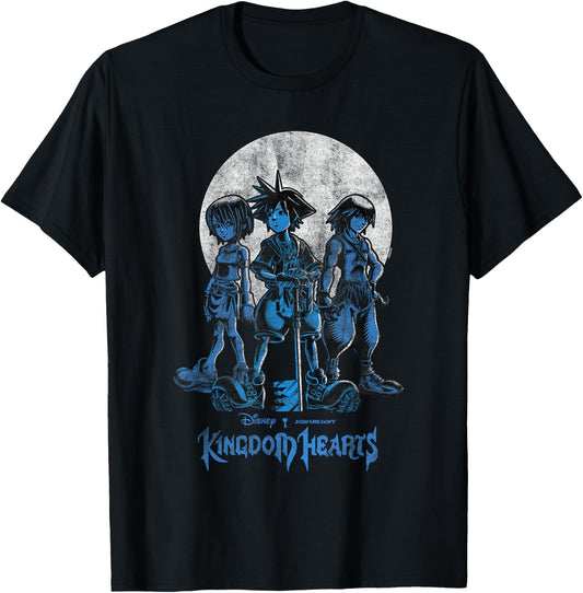 Disney Kingdom Hearts Moon Friendship Trio Distressed Logo T-Shirt - T-Shirt | Black