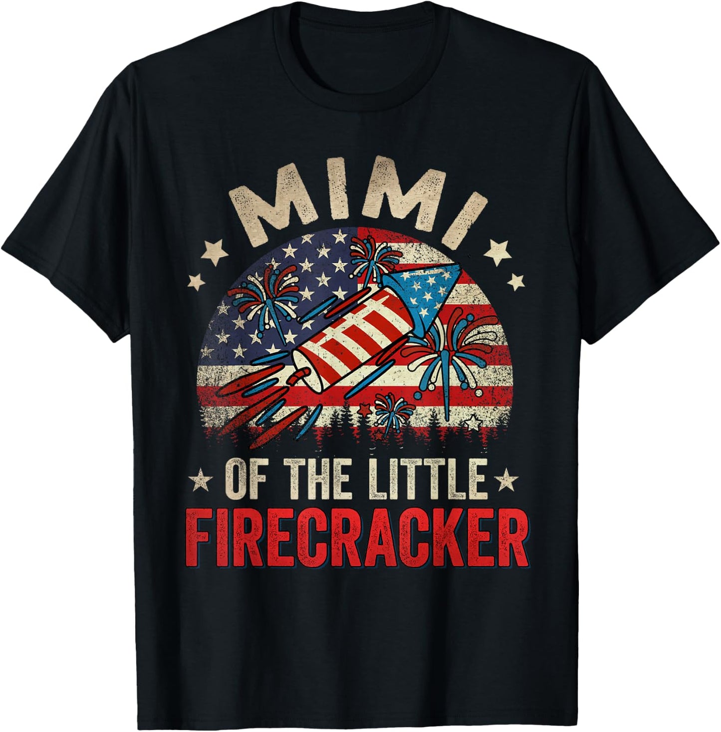 4th Of July Birthday Mimi Of The Little Firecracker Women Men T-Shirt - T-Shirt | Black