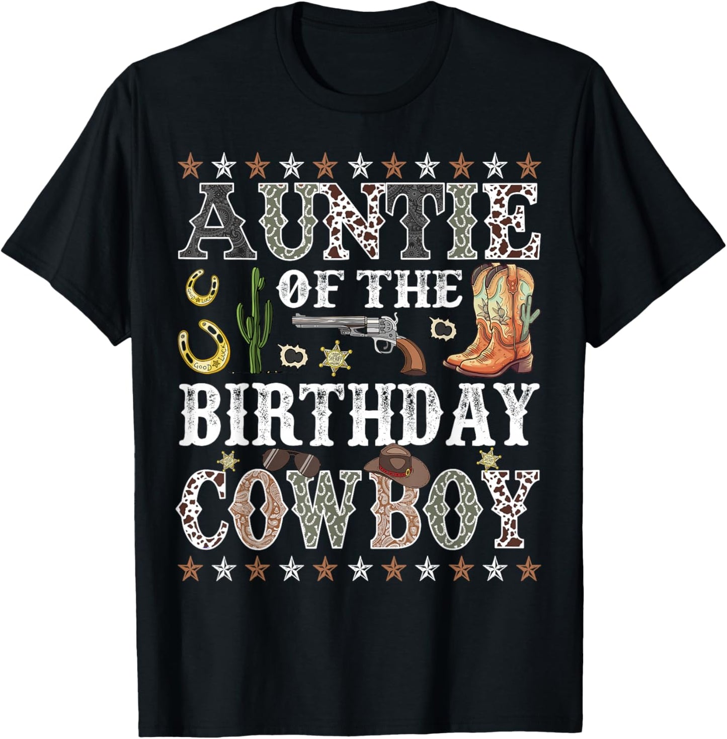 Auntie Of The Birthday Cowboy Rodeo Auntie T-Shirt - T-Shirt | Black