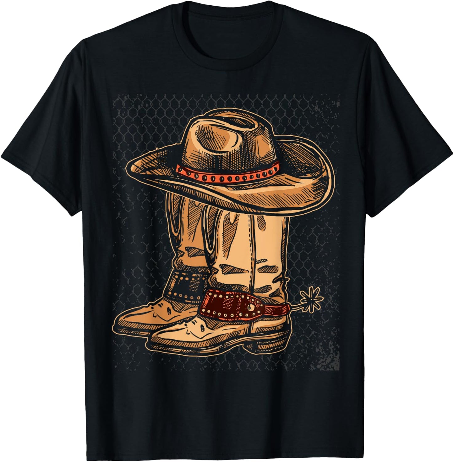 Rodeo Bull Riding Hat Line Dance Boots Cowboy T-Shirt - T-Shirt | Black