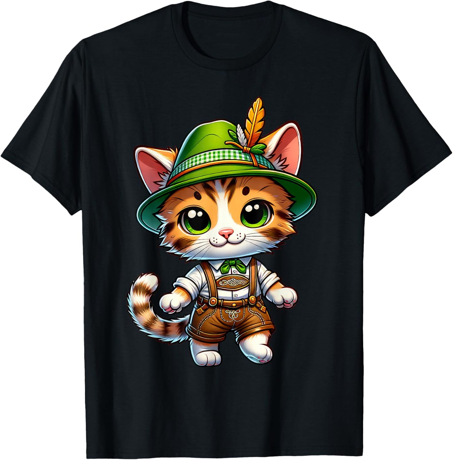 Oktoberfest Cat Funny German Bavarian Lederhosen Cat Lover T-Shirt - T-Shirt | Black