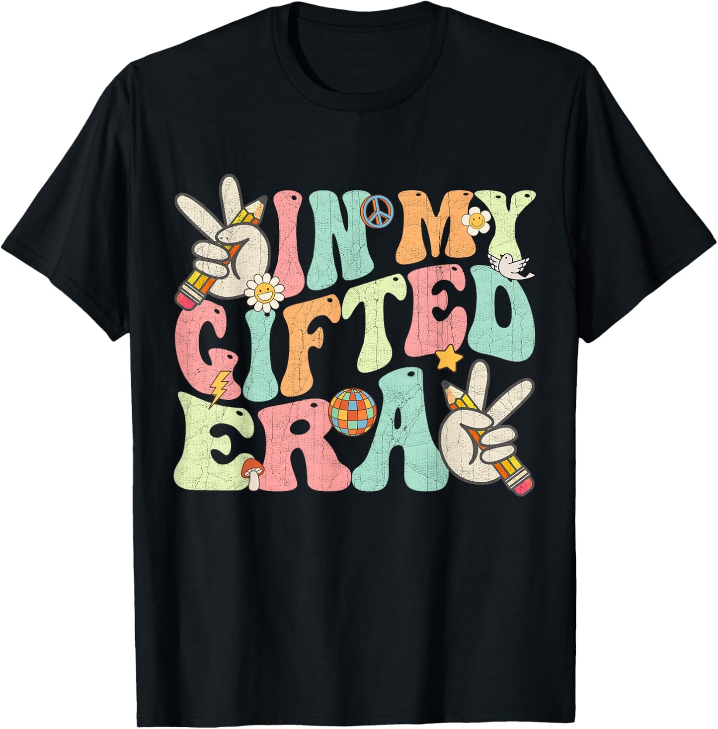 In My Gifted Era Groovy Hippie Teacher Back To School Kids T-Shirt - T-Shirt | Black