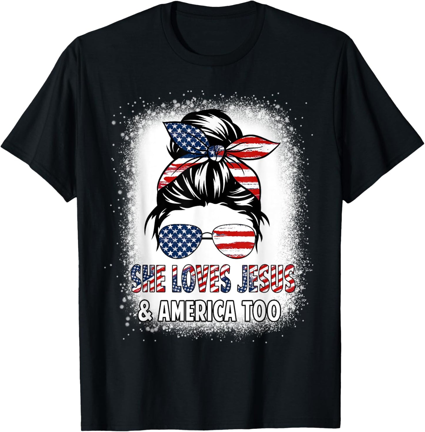 American Flag She Loves Jesus & America Too Christian Girl T-Shirt - T-Shirt | Black
