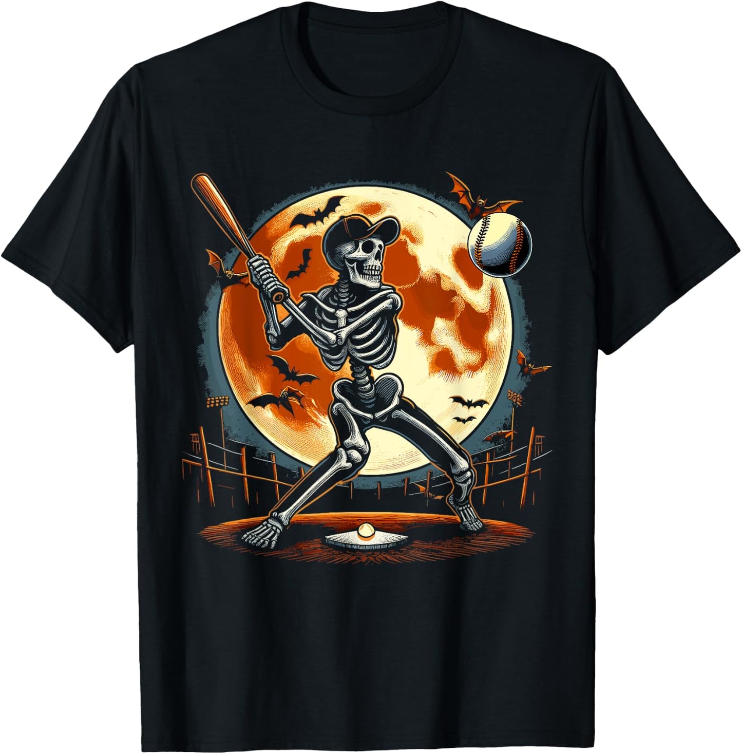 Halloween Baseball Skeleton Halloween T-Shirt - T-Shirt | Black