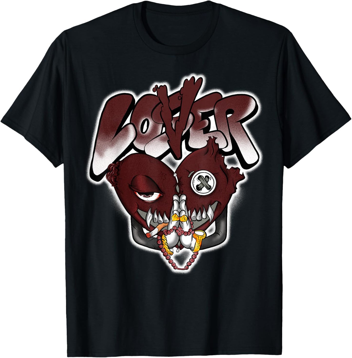 Loser Love Heart Pain Matching Graphic Red Burgundy T-Shirt - T-Shirt | Black