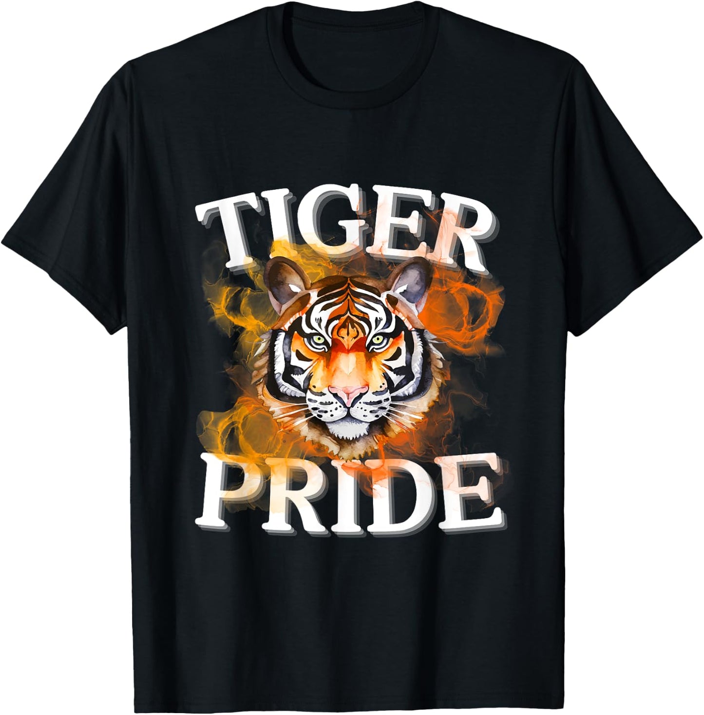 Tiger Pride Flame Tiger Mascot Retro School Sport Cheer Team T-Shirt - T-Shirt | Black