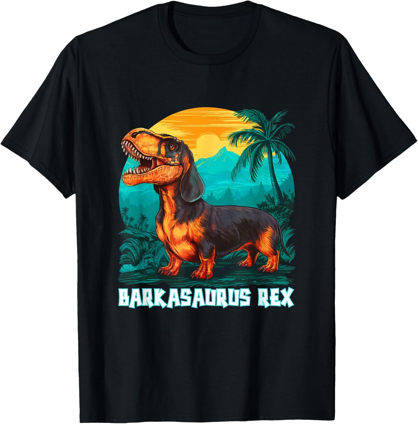 Barkasaurus Rex Dachshund T-Rex Mix Dog Sarcasm Funny T-Shirt - T-Shirt | Black