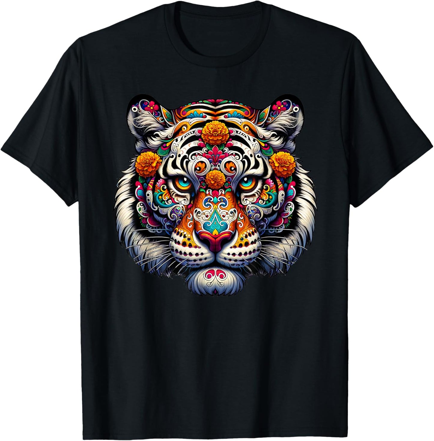 Sugar Skull Tiger Halloween Boys Women Kids T-Shirt - T-Shirt | Black
