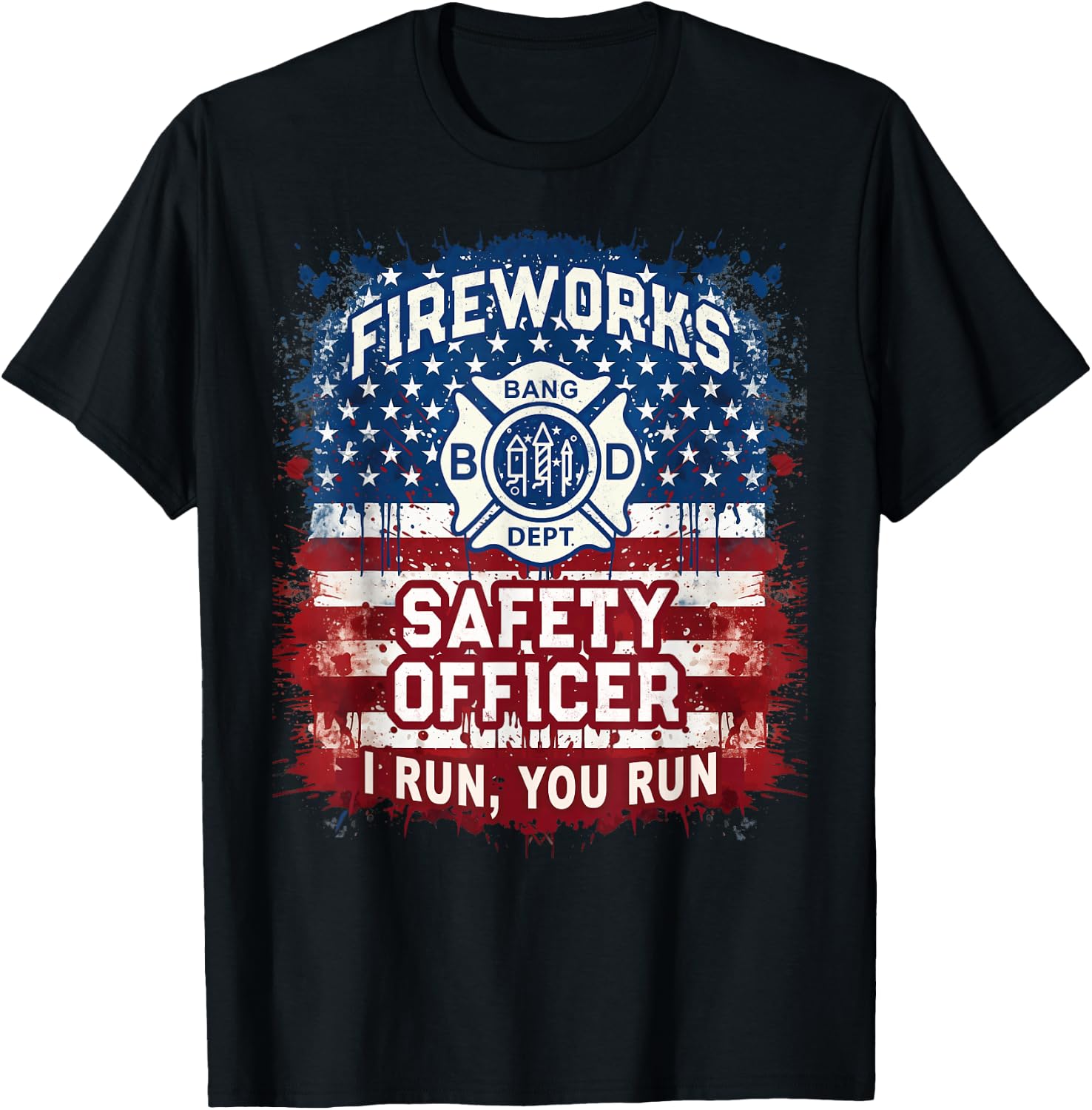USA Flag FIREWORKS SAFETY OFFICER Director Pyro Tech Boom T-Shirt - T-Shirt | Black