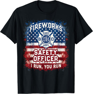 USA Flag FIREWORKS SAFETY OFFICER Director Pyro Tech Boom T-Shirt - T-Shirt | Black