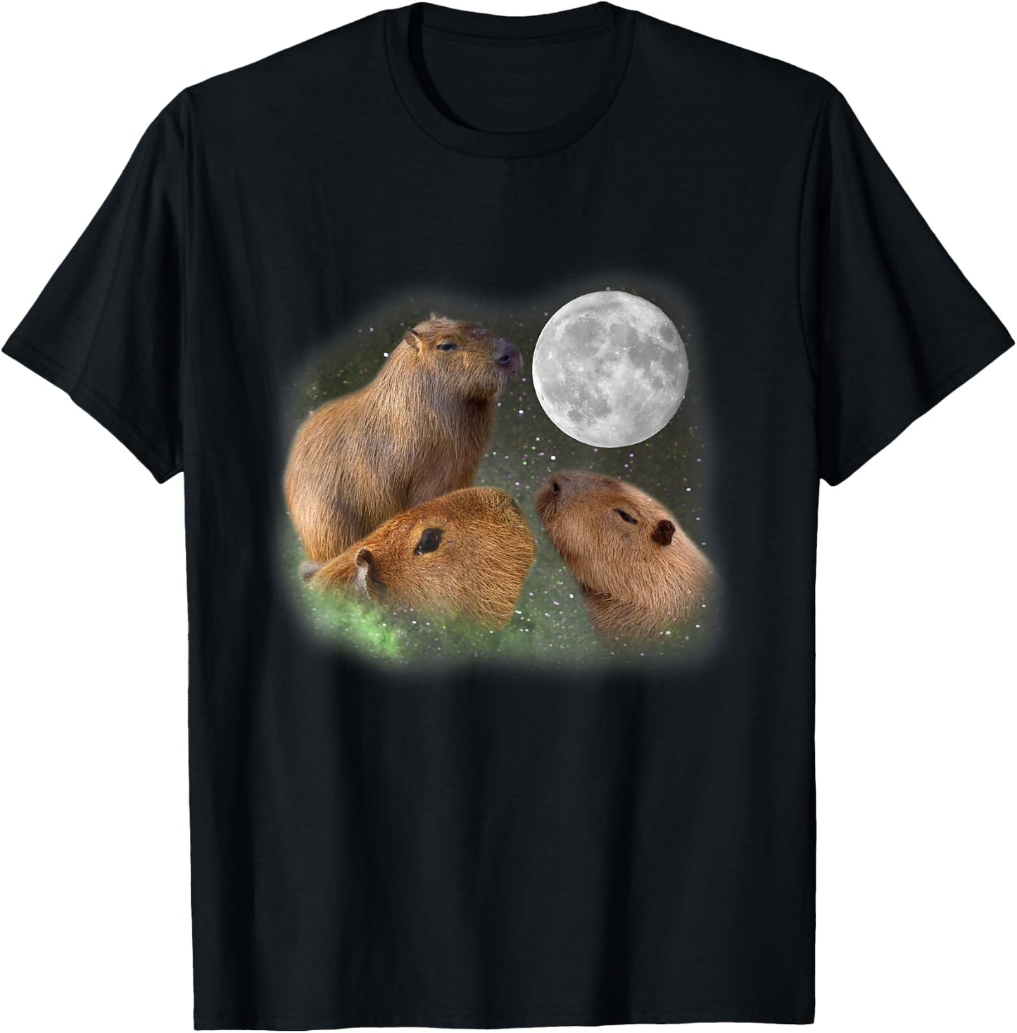 Three Moon Capybaras . Funny Cute Animal Parody T-Shirt - T-Shirt | Black