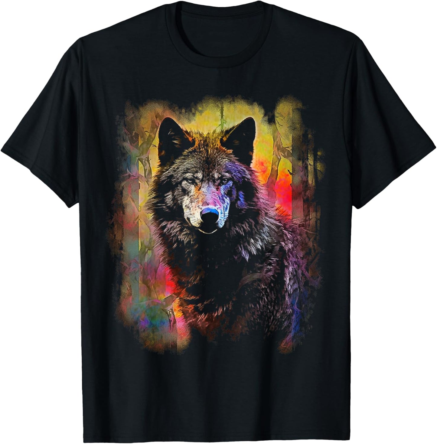 Wolf Colourful Art | Animal Lover Wolf T-Shirt - T-Shirt | Black